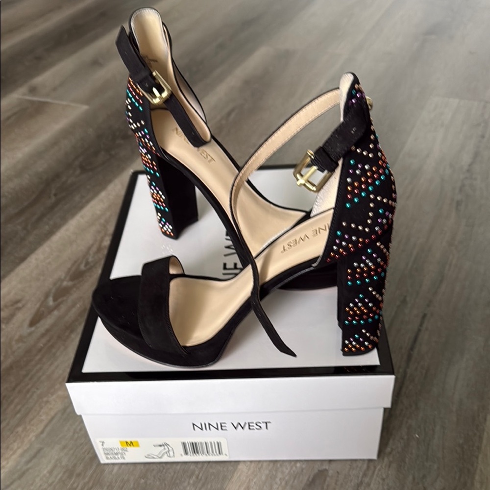 Nine West Black Sophisticated Heels with Decorative Embellishments